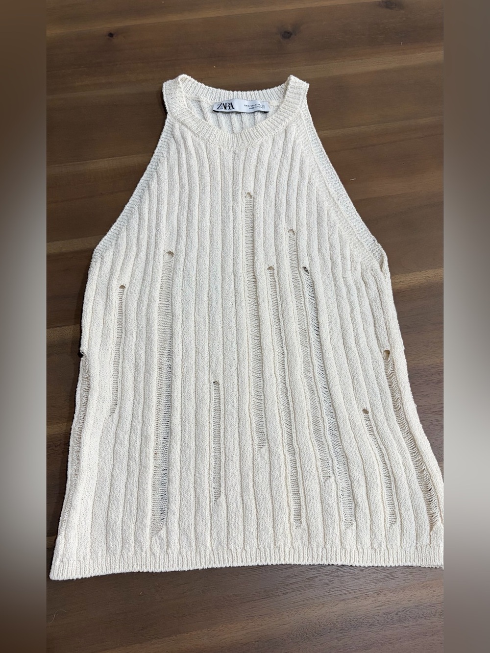 Zara Cream Ribbed Distressed Knit Tank small